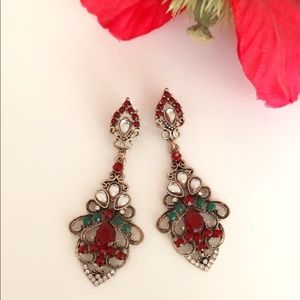 Gorgeous Red and Gold Party Dangle Earrings